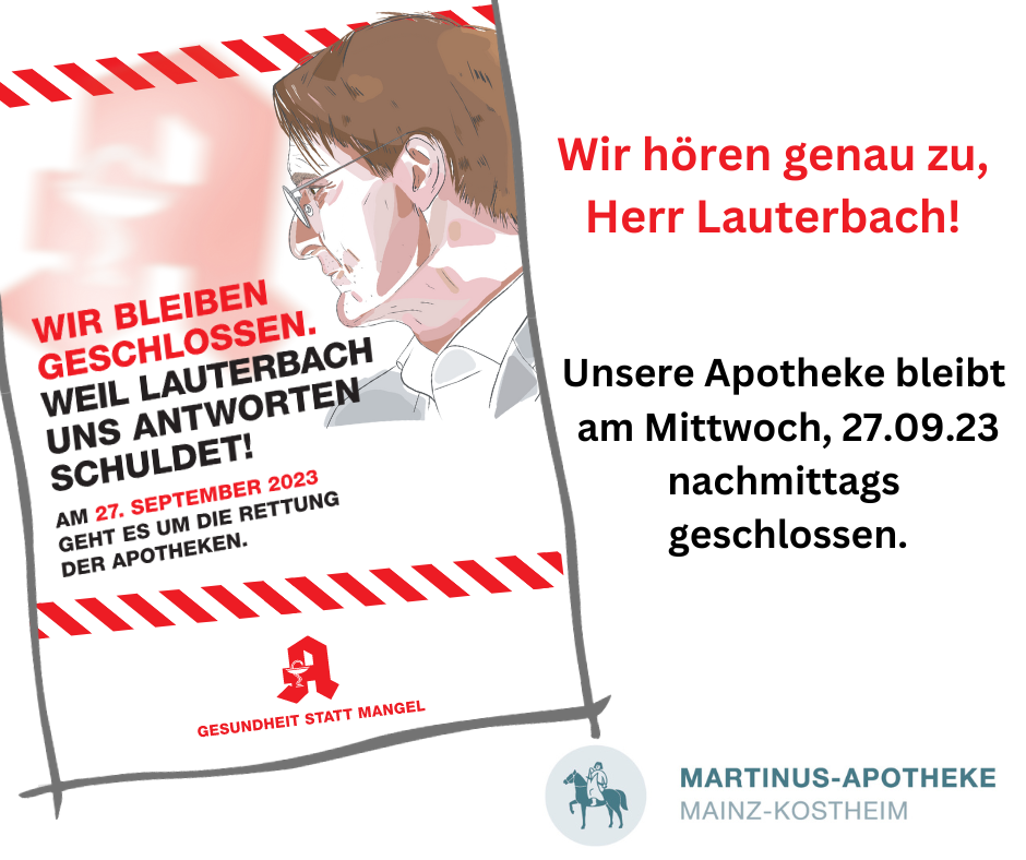 Nächster bundesweiter Apothekenprotesttag am 27.09.2023 - Martinus Apotheke Kostheim